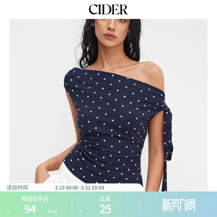 CIDER圆点系带短款 针织上衣114637915 上衣领口棉质短款