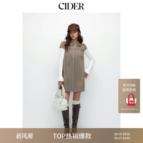 CIDER彼得潘娃娃领美式显瘦复古格子波点连衣裙114967589