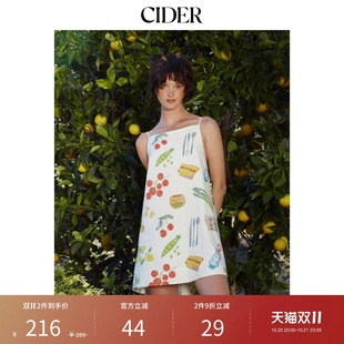 CIDER2026早秋穿搭亚麻混纺水果印花高腰A字迷你连衣裙115329403