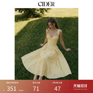 CIDER2026早秋季新品碎花低领褶裥中长连衣裙115485464