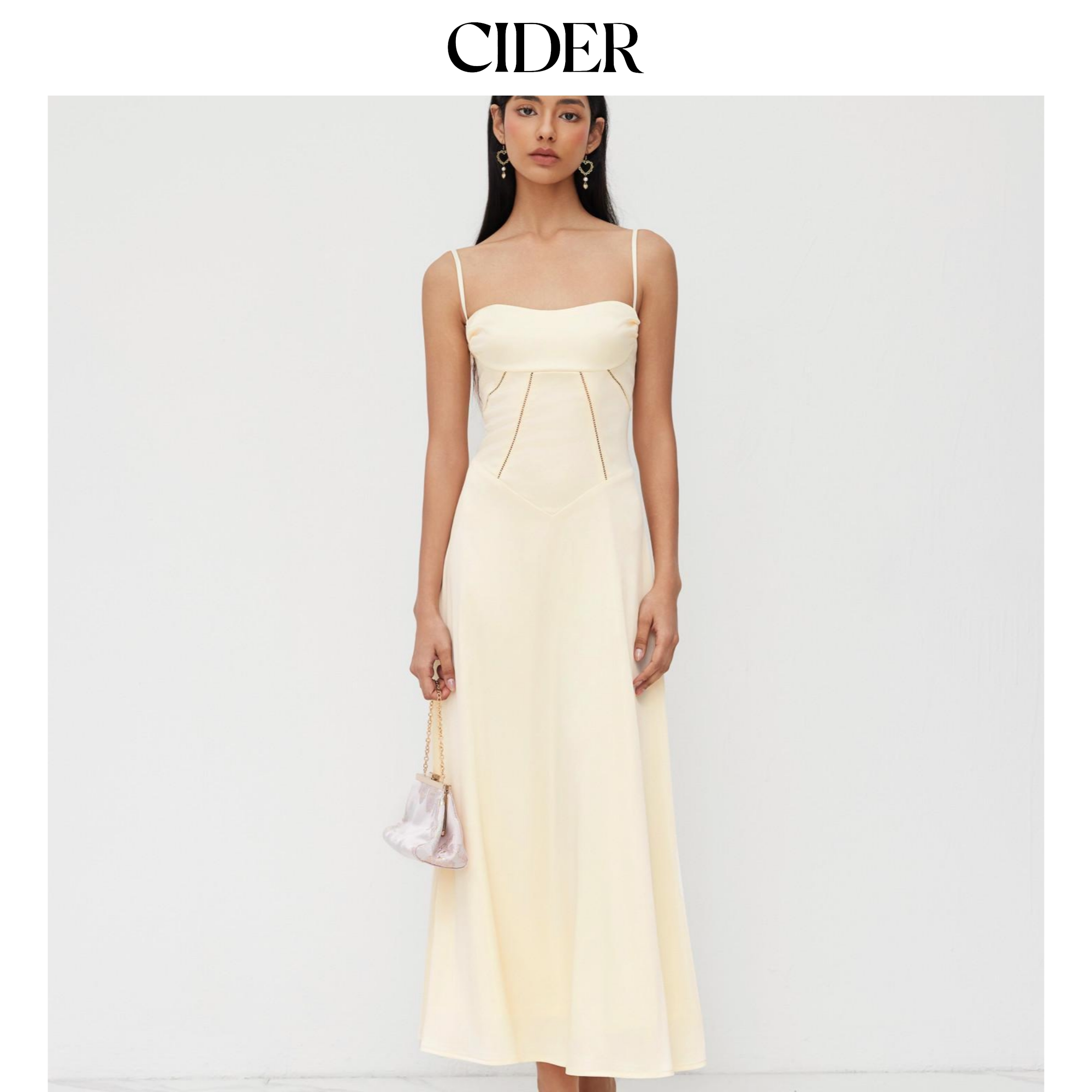 CIDER夏季新品女装缎面系带露背长连衣裙114455056