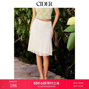 CIDER2026春季新品棉质混纺蕾丝碎花中长半身裙115280318