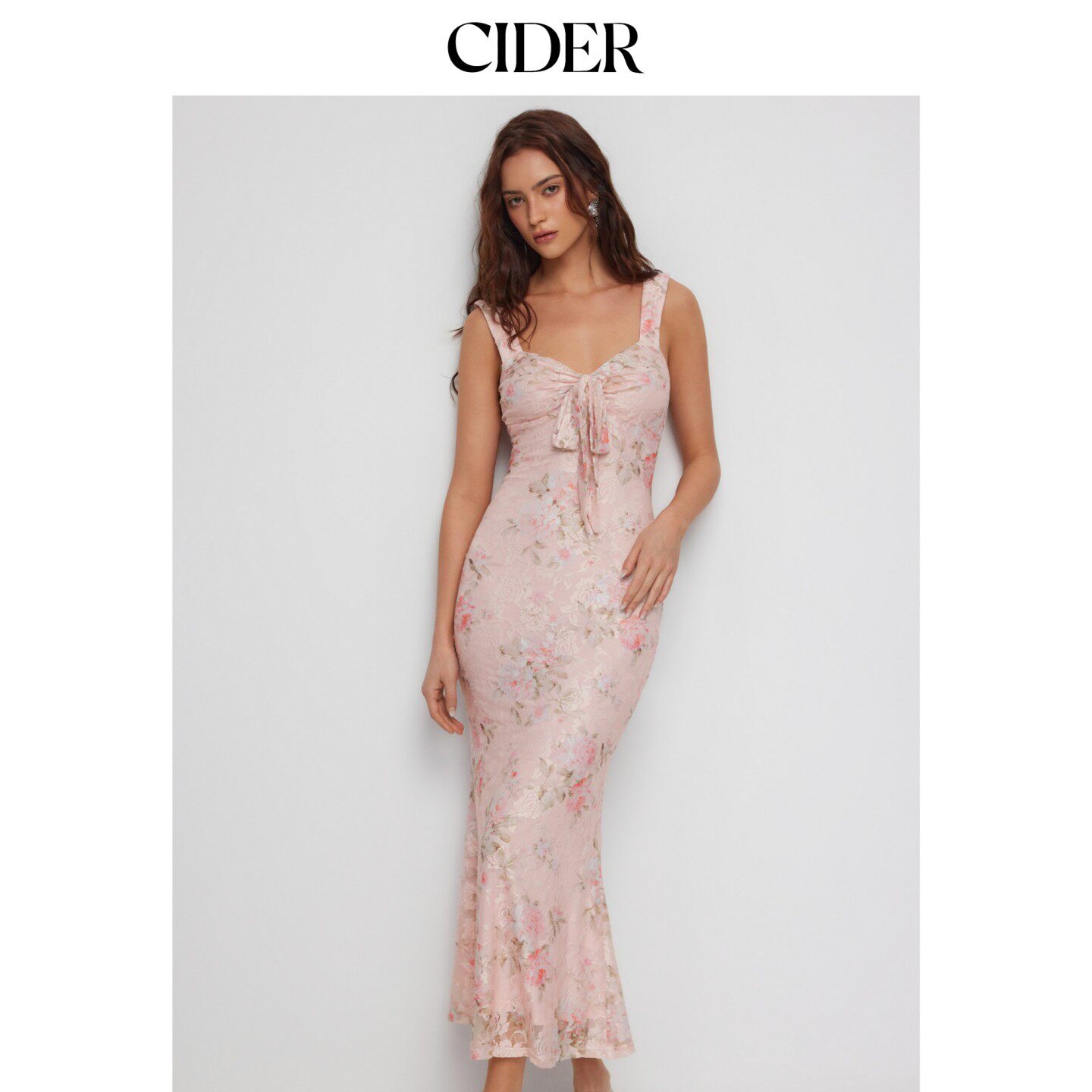 CIDER2026早秋季新品蕾丝碎花扭结系带鱼尾长吊带裙115369987图片