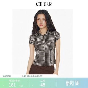 114492676 格子衬衫 CIDERmiu系彼得潘翻领时尚 格纹纽扣泡泡袖