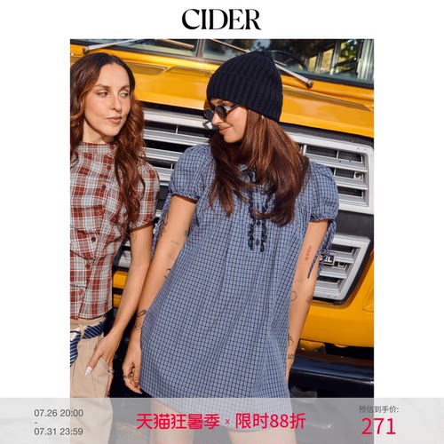 【明星同款】CIDER娃娃领彼得潘领娃娃裙甜美格纹连衣裙14747335