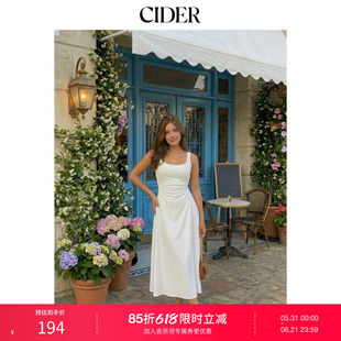 CIDER2026春季新品毕业季圆领褶皱A字中长连衣裙115279301