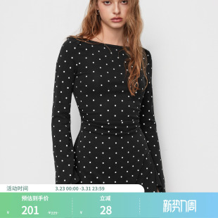 CIDER流行风格圆点褶皱泡泡袖棉迷你连衣裙114839347