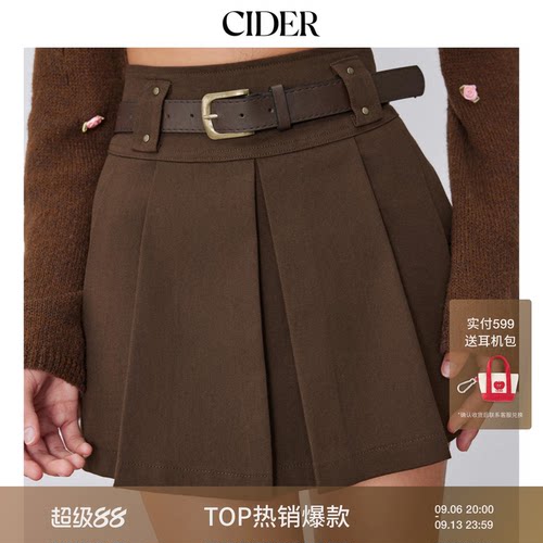 CIDER春秋女装色美式复古风带腰带a字短裙裤102379344