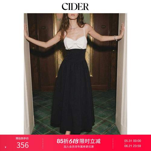 CIDER2026春季新品圆领蝴蝶结喇叭中长连衣裙115215703