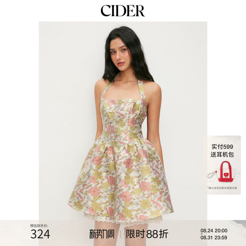 CIDER2026春季新品提花挂脖碎花蕾丝边A字迷你连衣裙115136966