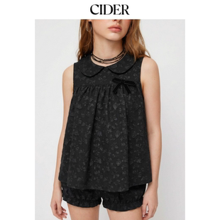 CIDER娃娃领质感蝴蝶结彼得潘翻领上衣与中腰灯笼裤 115157469 套装