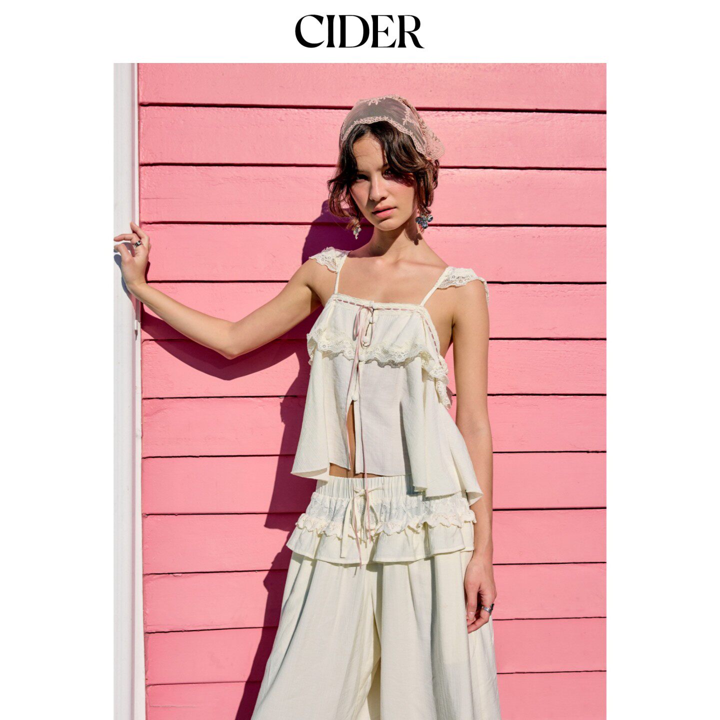 【音乐节穿搭】CIDER2026早秋穿搭蕾丝荷叶袖吊带上衣115214976图片