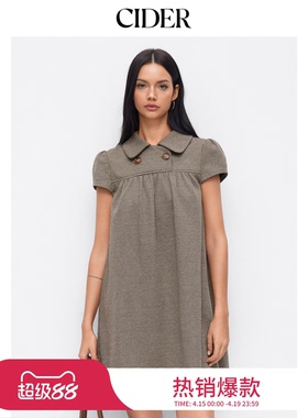 CIDER彼得潘娃娃领美式复古格子短袖针织波点连衣裙114967589