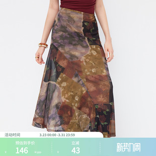 CIDER都市游牧风半身裙网纱抽象碎花摆长半身裙114773691