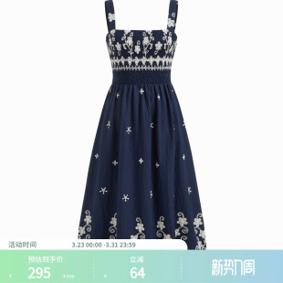 碎花方领抽褶长连衣裙114774229 女装 CIDER夏季 新品