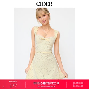 CIDER棉质混纺甜美碎花褶皱迷你连衣裙115105584