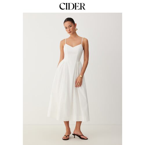 CIDER2026春季新品棉质V领A字中长连衣裙115383729