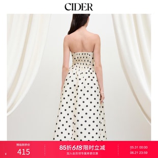CIDER秋冬新品毕业季女装波点抽褶抹胸长连衣裙114486709