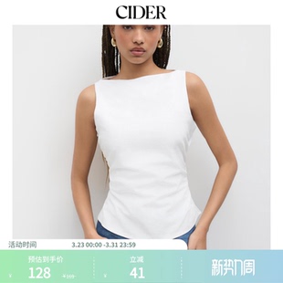 CIDER吊带背心女内搭亚麻蝴蝶结船领背心上衣111413763