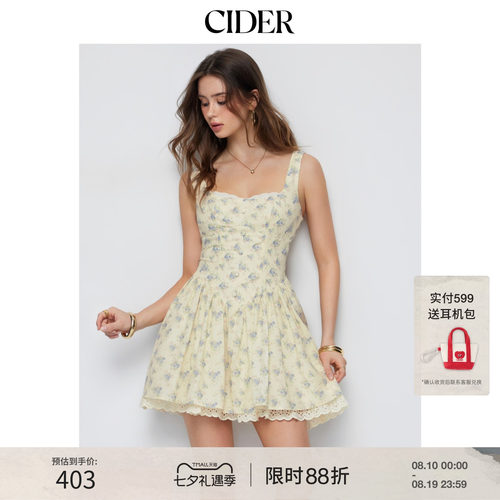 CIDER碎花甜心领镂空系带短款蓬裙迷你连衣裙115490304