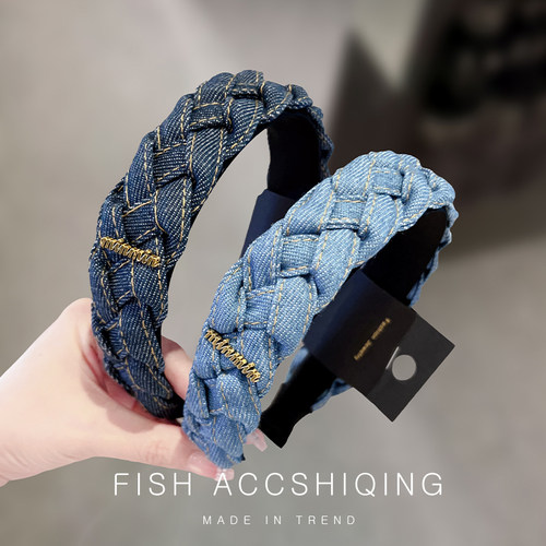 复古牛仔褶皱发箍布艺头箍