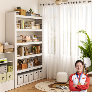 图书馆钢制书架带防尘帘多层落地置物架家用儿童一体靠墙简易书柜