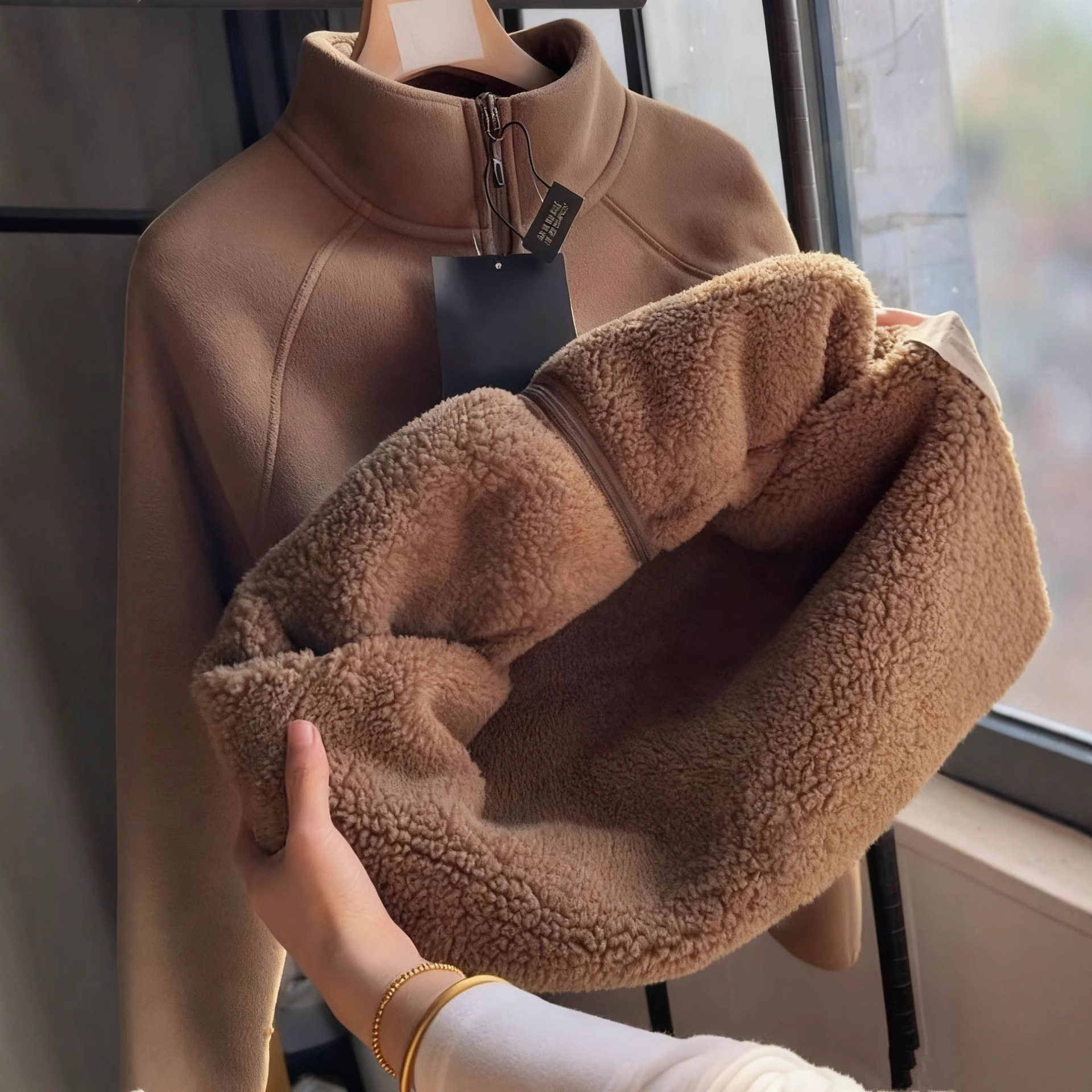 羊羔绒卫衣外套女2025新款秋冬季摇粒绒羊羔毛内胆抓绒衣加厚上衣