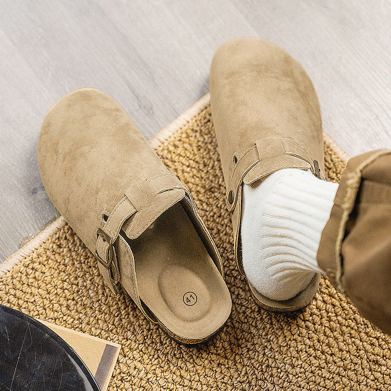 合成鞋业勃肯鞋男款春季外穿防滑一脚蹬软木无后跟包头半拖鞋户外