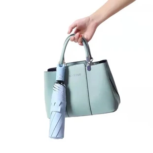 创意折叠伞自动防晒遮阳伞钥匙扣黑胶纯色锁扣伞伞防紫外线三折