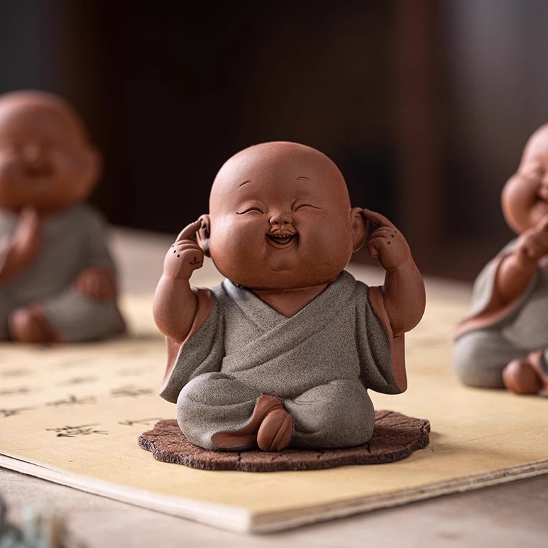 创意紫砂茶宠三不小和尚摆件精品可养茶盘桌面装饰功夫茶具茶配件