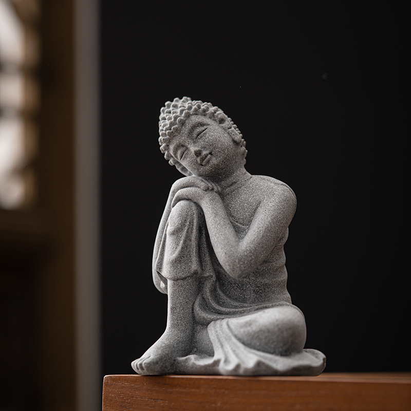 青砂石禅意北魏佛像小摆件创意中式茶宠盆景微景观石雕鱼缸装饰品