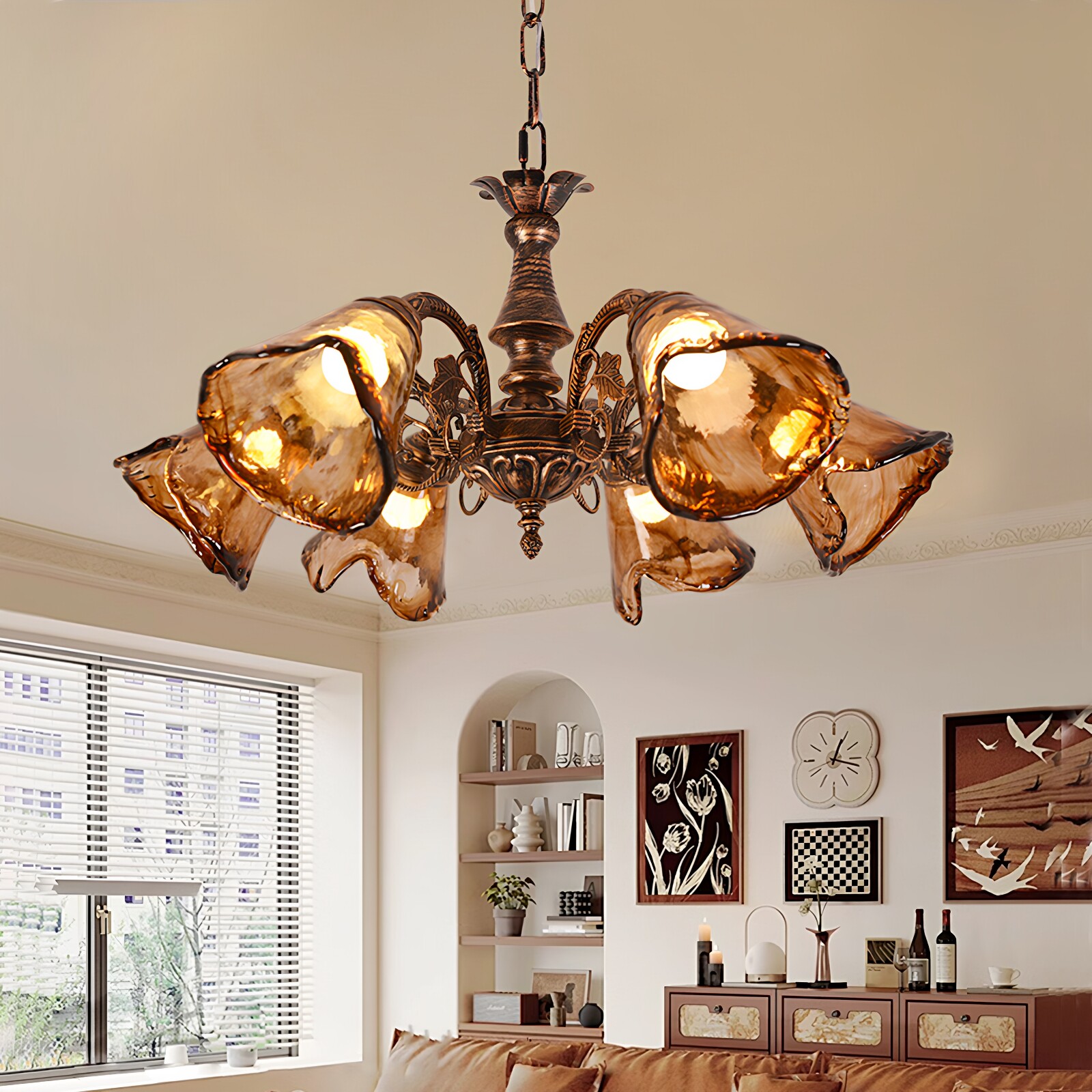 魔匠艺人法式复古吊灯客厅高级感中古卧室古铜色玻璃个性创意灯具