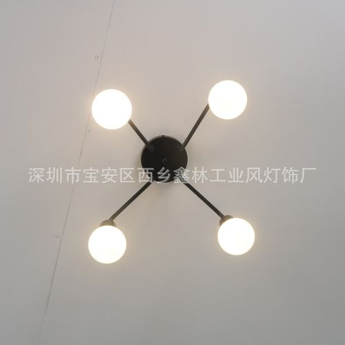 吸顶灯美式工业风餐厅现代简约弯管卧室灯具枝形复古铁艺吸顶灯