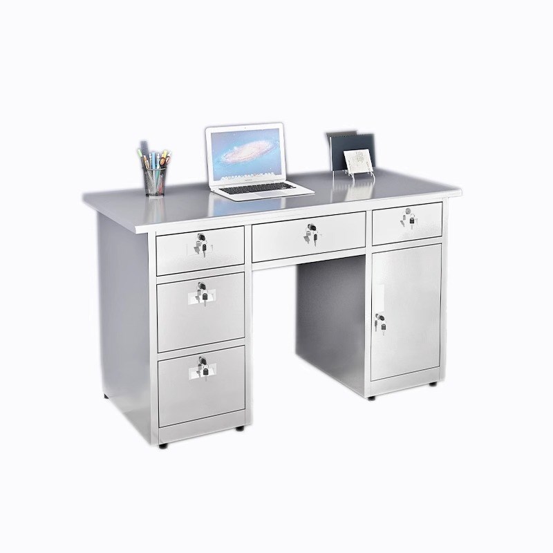 304不锈钢办公桌电脑桌无尘车间工作台实验室单人操作台抽屉带锁