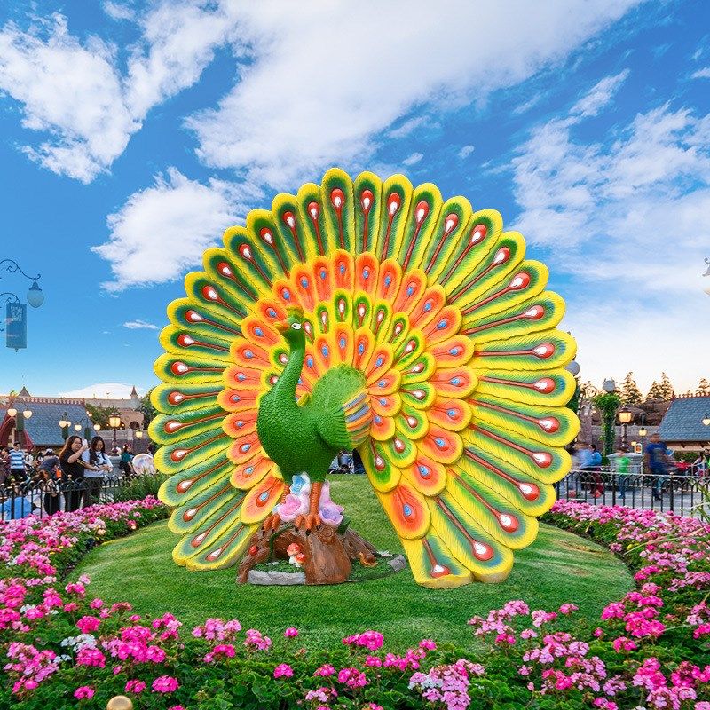 户外大型玻璃钢雕塑仿真绿雕孔雀摆件花园景区酒店庭院园林装饰品