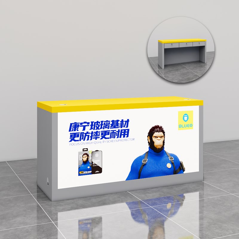 手机贴膜工作台维修台手机店数码桌收银台蓝猩手机配件壳膜展示柜