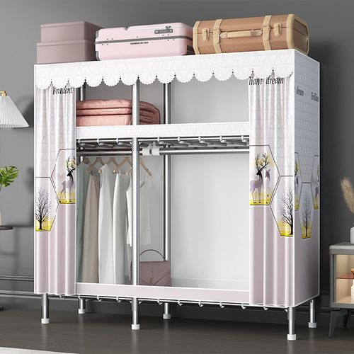 铁接头简易布衣柜全钢架结构牛津布拉链款防尘式钢管加粗加固加厚