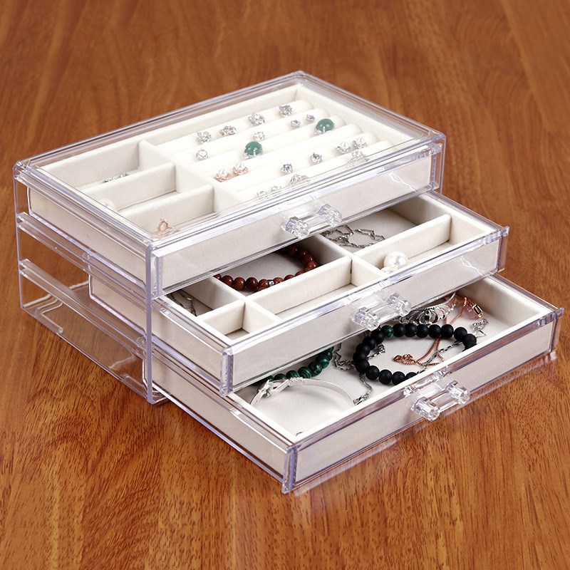 清煜包装亚克力三层抽屉首饰盒新款珠宝收纳展示销售包装盒子现货