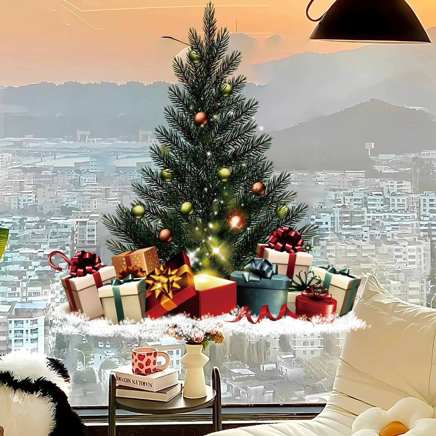 圣诞节装饰氛围玻璃静电贴画