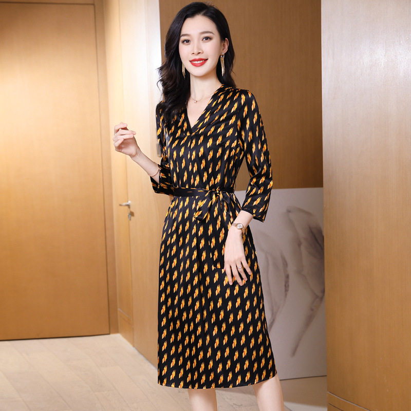 女士真丝桑蚕丝连衣裙轻奢感真丝长袖连衣裙春季新款时尚气质