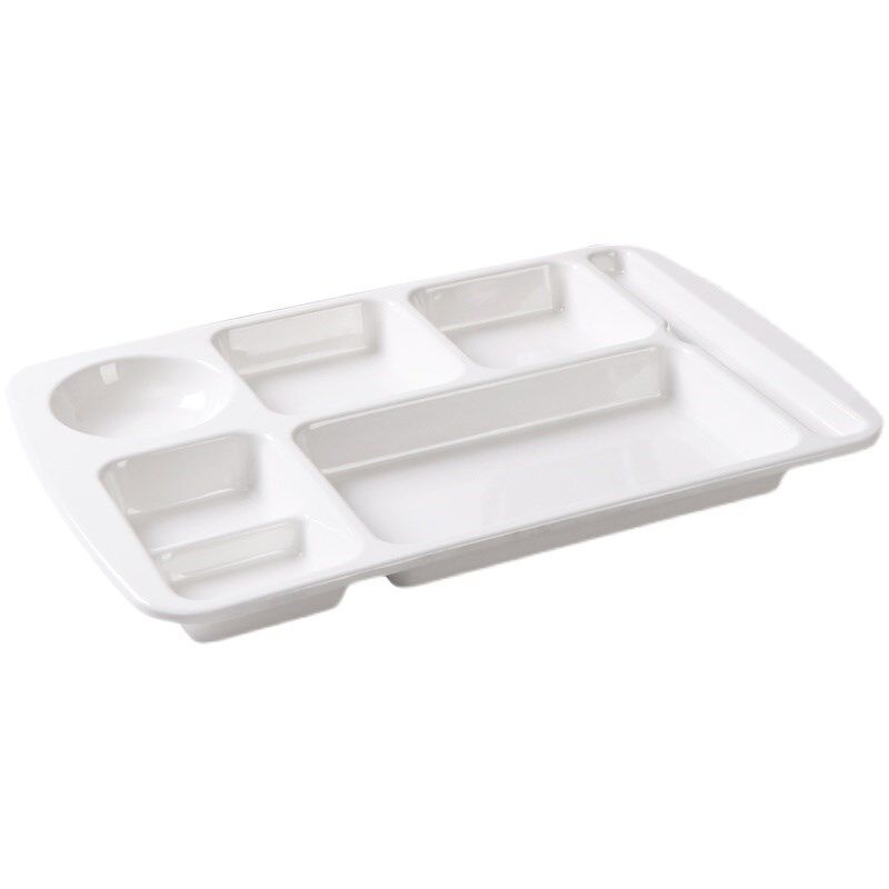 密胺餐具商用工厂食堂饭菜分格餐盘仿瓷白色六格快餐盘塑料分隔盘