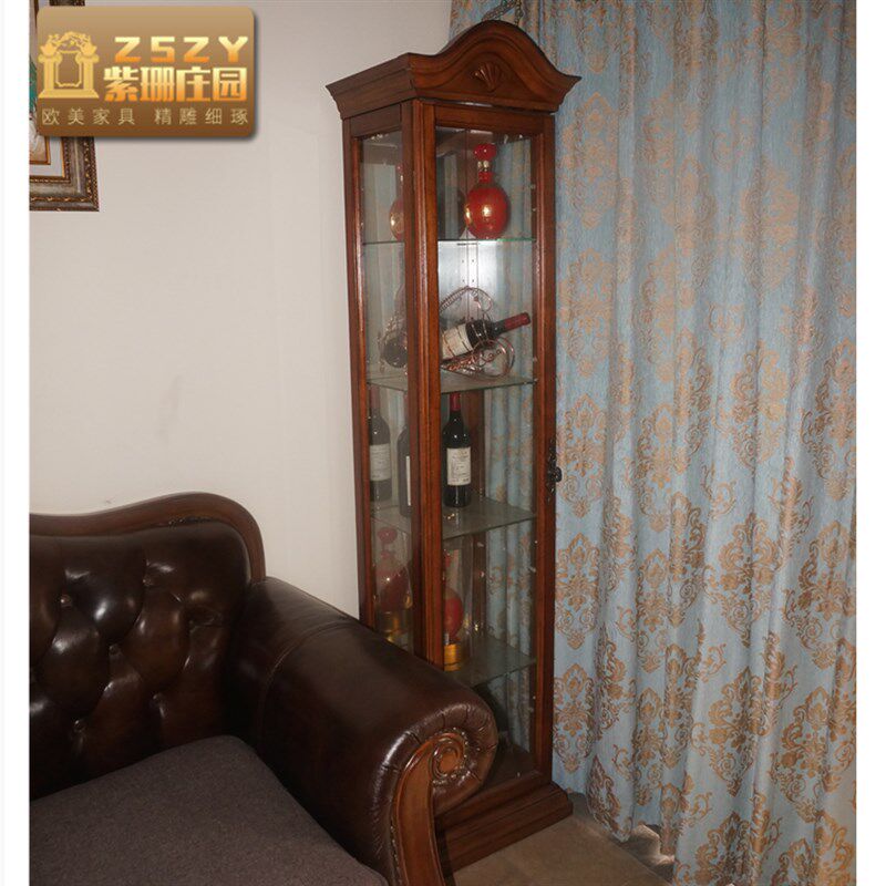 超薄餐边柜美式转角柜边角柜墙角柜欧式实木单门酒柜玻璃展柜碗柜