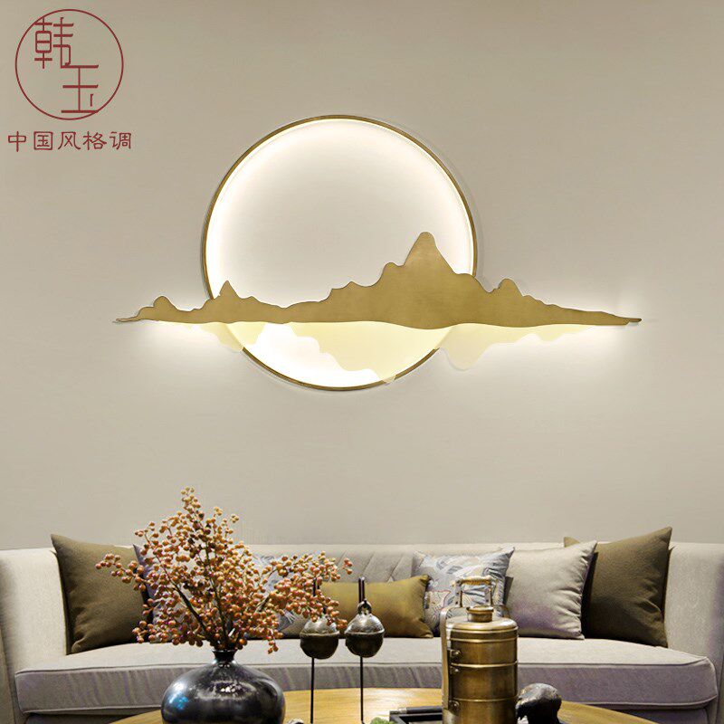 新中式壁灯现代简约中国风禅意背景墙壁装饰画玄关过道走廊造型灯