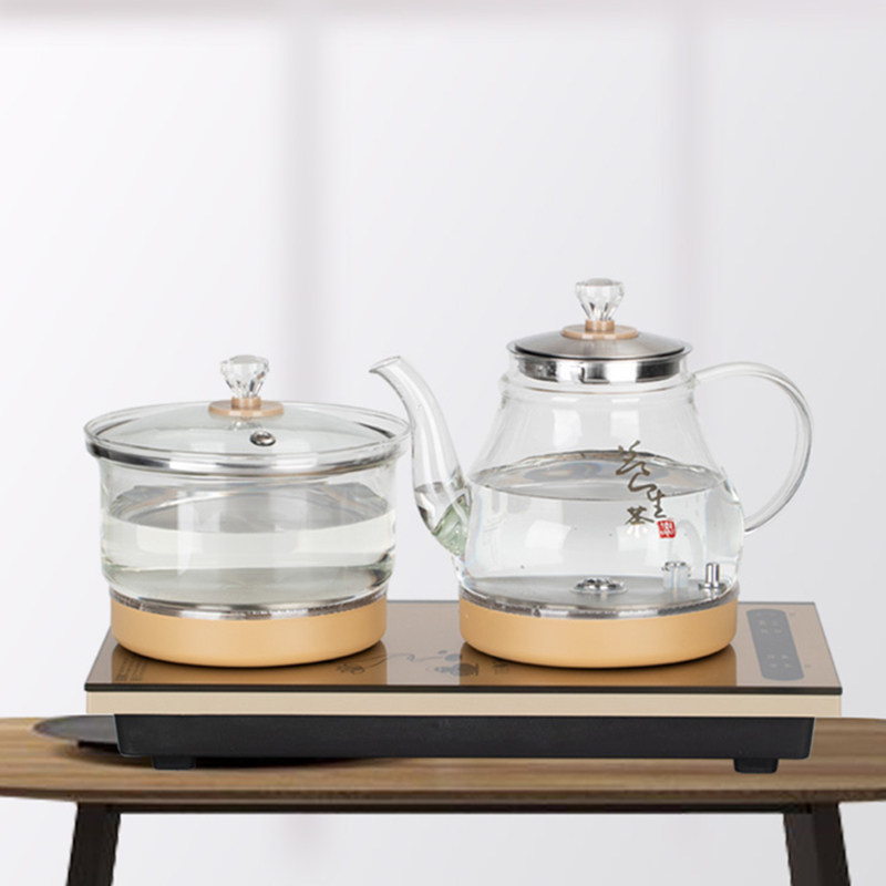 轩弈涌泉式底部上水烧水壶嵌入式茶桌电磁炉家用玻璃带蓝光泡茶壶