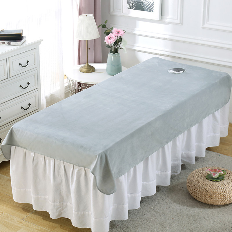 美容院专用美容床单单件珊瑚绒冬季加绒厚纯色高档按摩床床单带洞