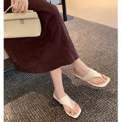 大码女鞋b41-43方头凉鞋女套趾人字拖鞋夏外穿百搭平底凉拖41 42
