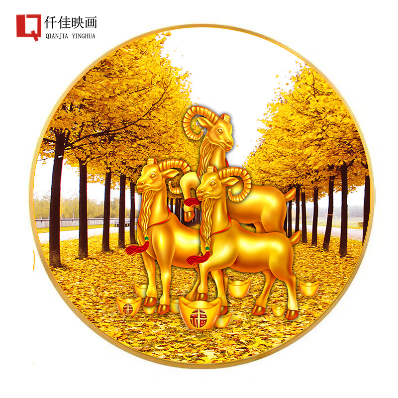 现代简约发财树好寓意饭厅装饰画入户玄关招财进宝圆形挂画店壁画图片