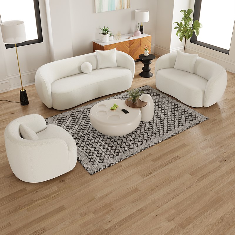 22奶油风设计师布艺沙发客厅公寓美容院休息接待区弧形异形半圆