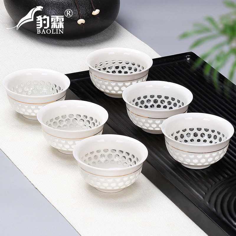 功夫小茶杯陶瓷茶盏茶碗品茗杯紫砂主人杯青花瓷泡茶斗笠杯青花瓷