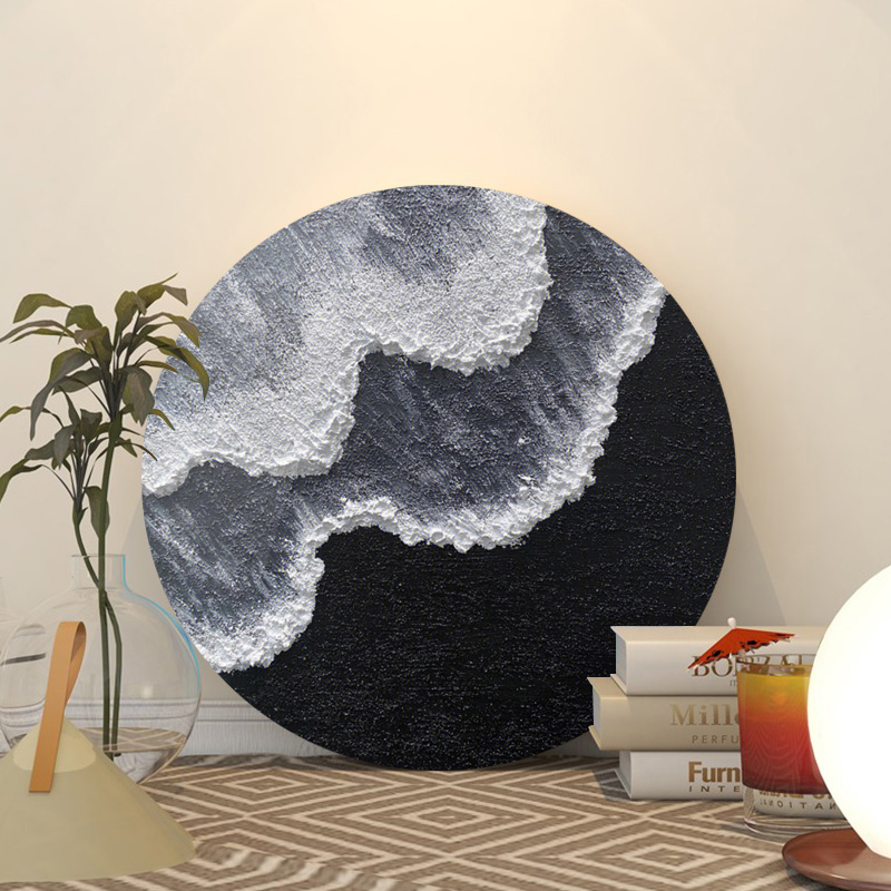 海浪立体肌理感 数字油画diy手绘涂鸦丙烯油彩画石英砂手工装饰画图片
